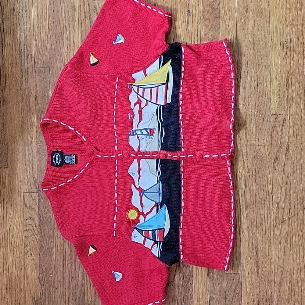 Redesigned Vintage Short Sleeve Sailboat Sweater Large With One Size Hat - Picture 6 of 13